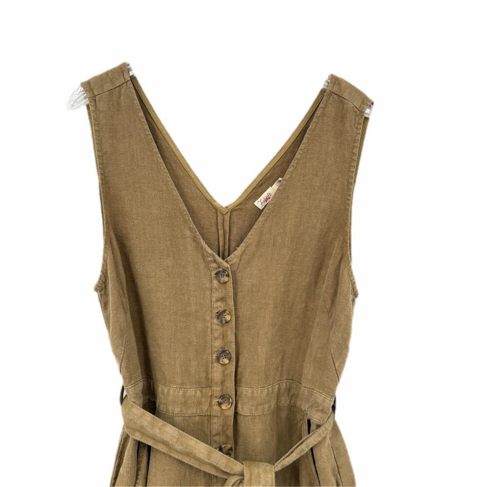 Faherty Alina 100% Linen Sleeveless Waist Tie V-Neck Pockets Button Jumpsuit - Picture 8 of 13